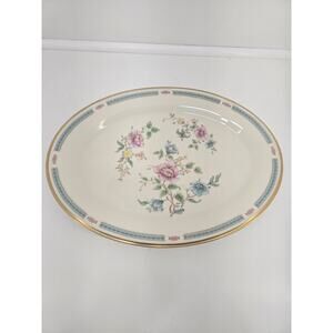 Noritake Japan Rosamor 6321 Oval Platter Pink Blue Flowers Gold Rim